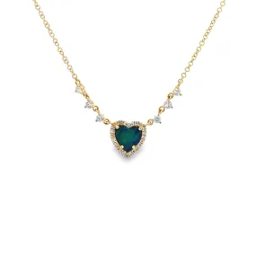 WD1323 14kt Gold Opal Heart with Diamond Halo and Diamond Detail Chain Necklace