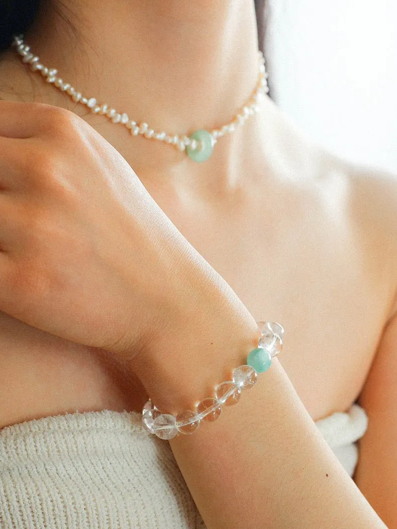 White Crystal Beaded Stretch Bracelet