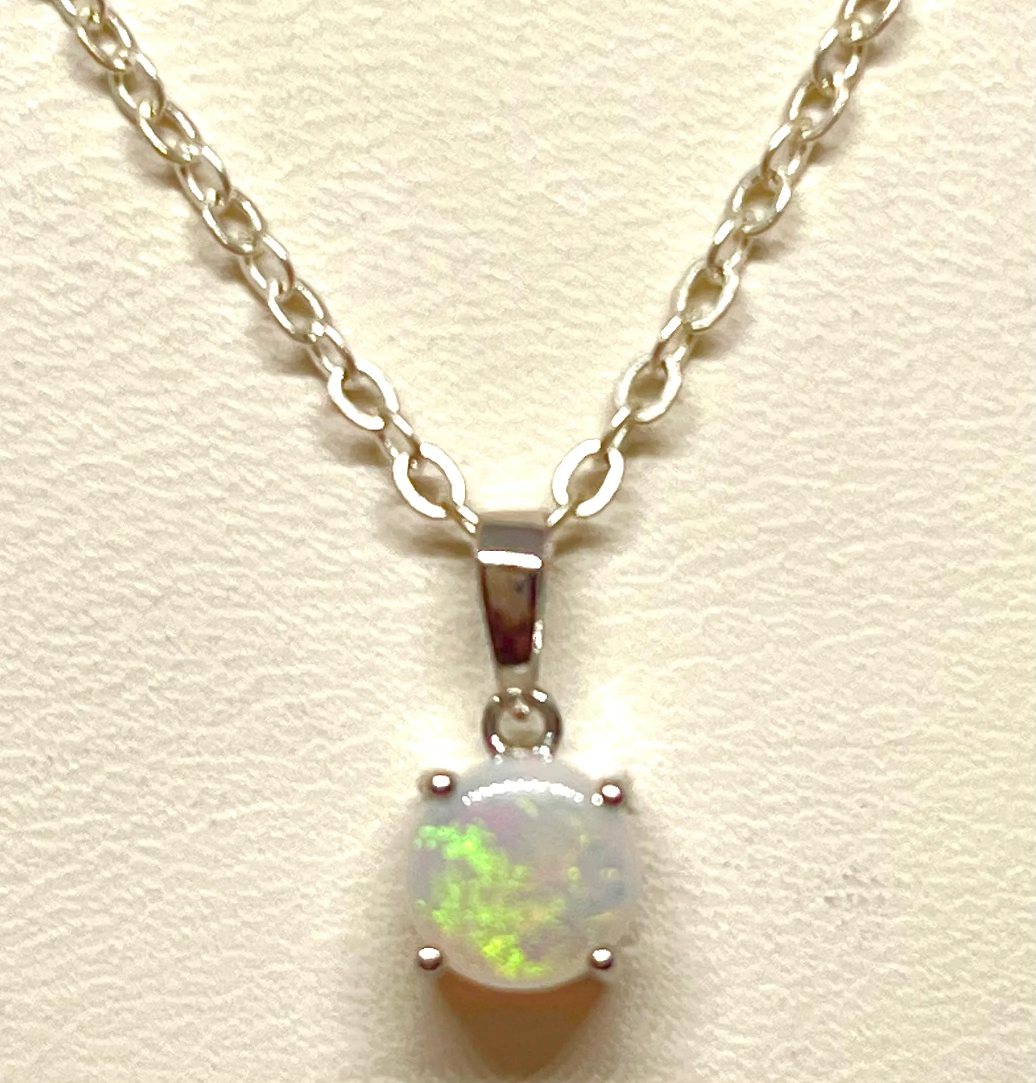 White Gold Opal and Diamond  Pendant