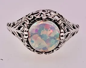 White Lab Opal Sterling Silver Ring