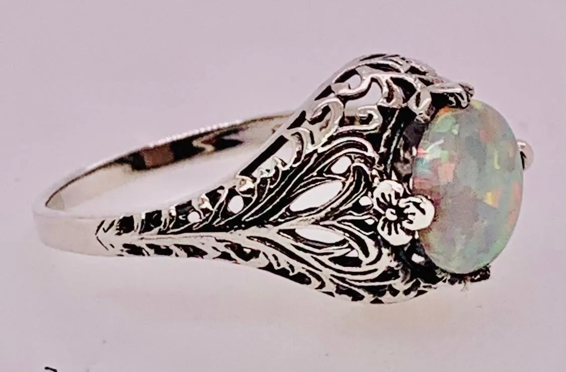 White Lab Opal Sterling Silver Ring