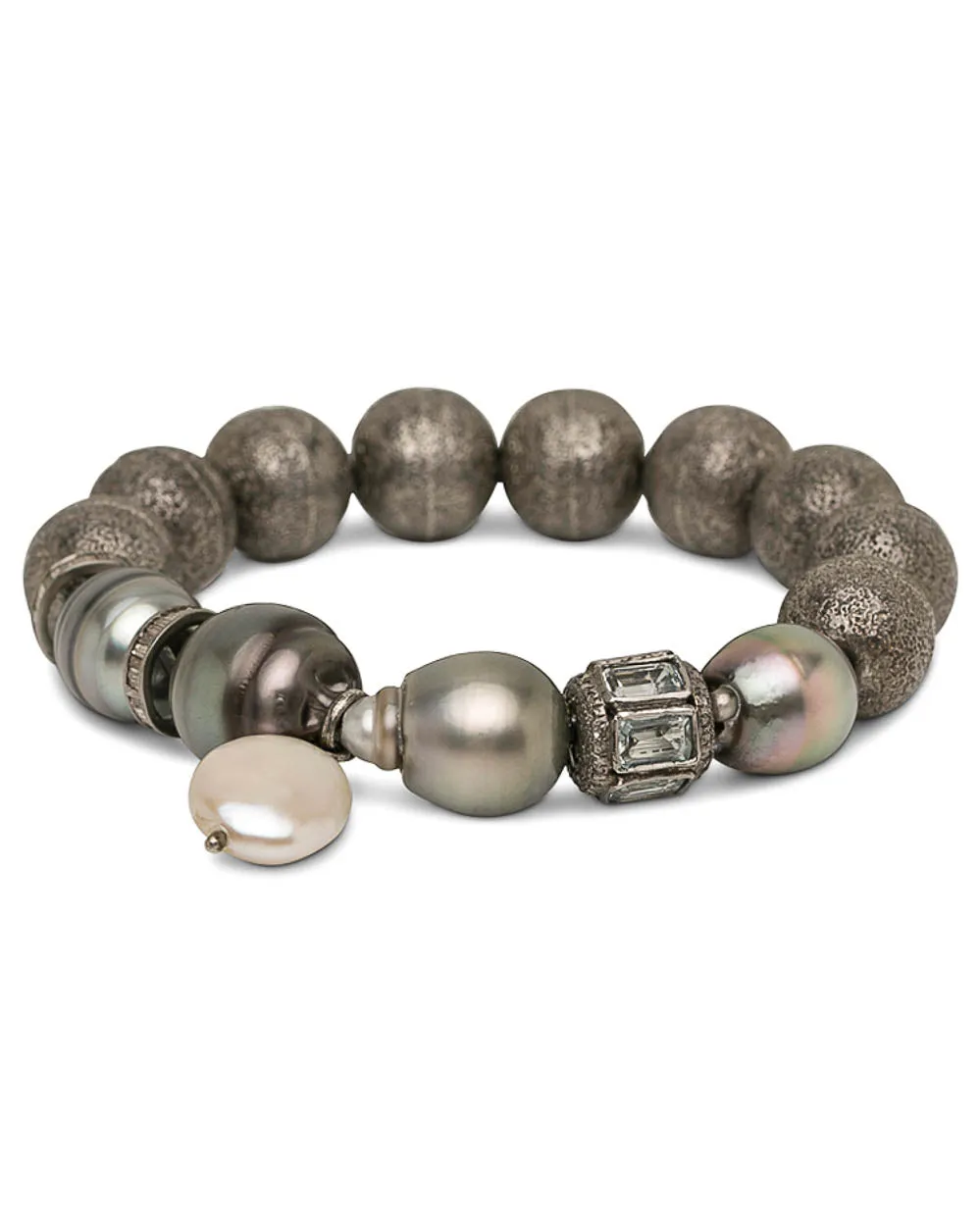 White Pearl Coin Charm Tahitian Pearl Bracelet