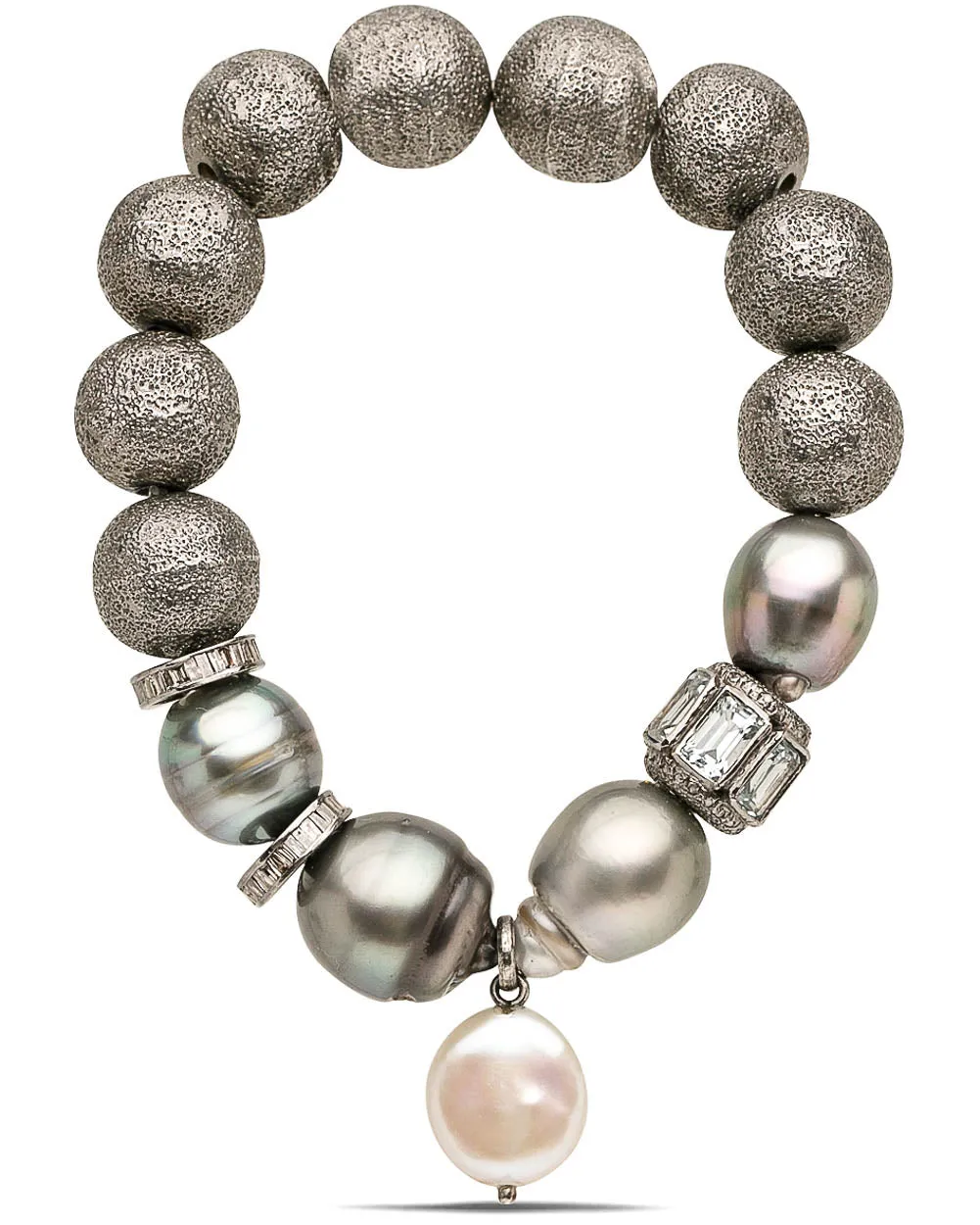 White Pearl Coin Charm Tahitian Pearl Bracelet