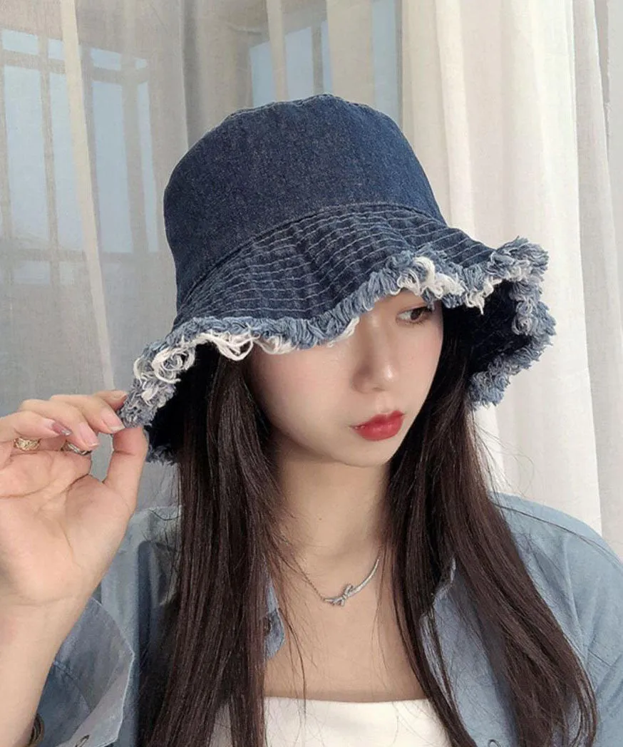 Women Blue Tassel Denim Holiday Bucket Hat