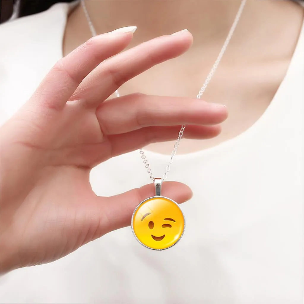 Women Emoji Stud Earrings & Moon Pendant Choker Necklace & Charm Cuff Bracelet Bangle Emoji Jewelry Sets Glass