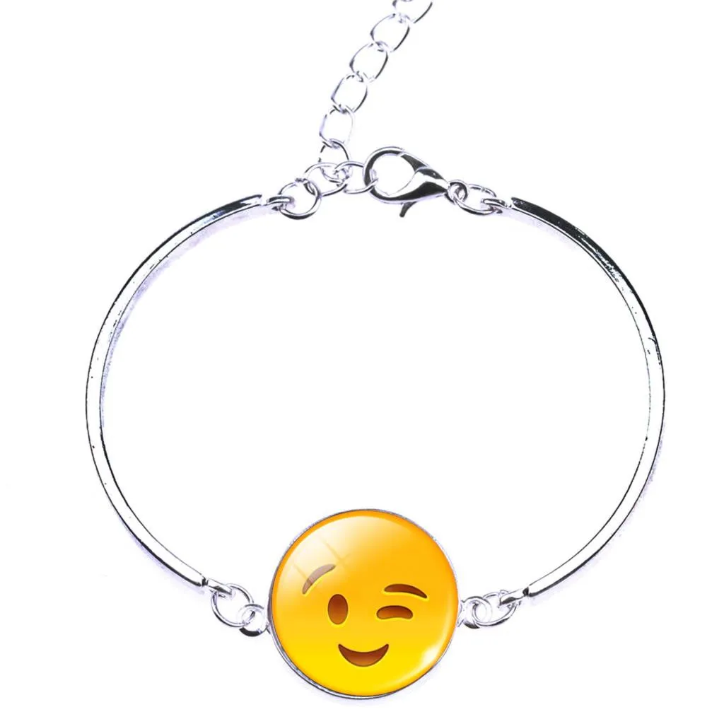 Women Emoji Stud Earrings & Moon Pendant Choker Necklace & Charm Cuff Bracelet Bangle Emoji Jewelry Sets Glass