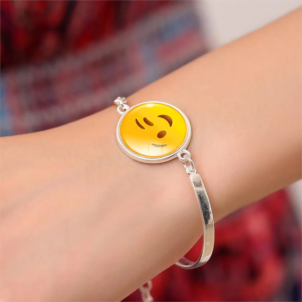 Women Emoji Stud Earrings & Moon Pendant Choker Necklace & Charm Cuff Bracelet Bangle Emoji Jewelry Sets Glass