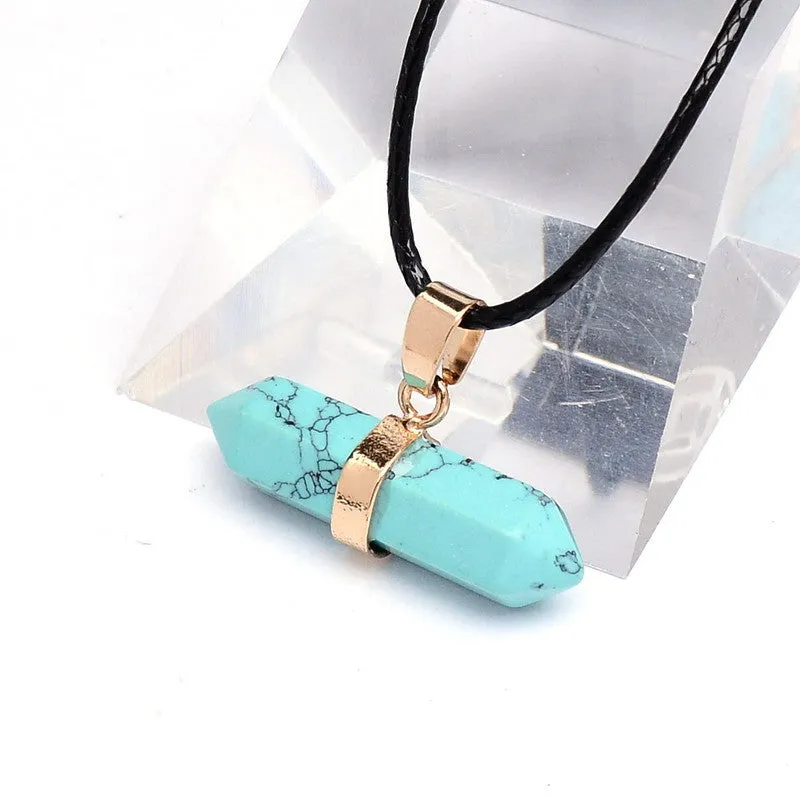 Women Healing Natural Stone Pendant Necklace Bullet Rose Quartz Crystal Amethyst Rock Gem Stone Reiki Chain Necklaces