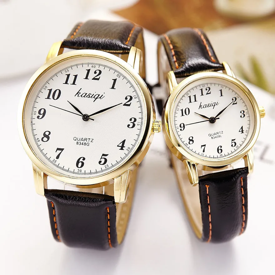 Women's Quartz Watch for Students Men's Leather Belt Casual Couple Watches