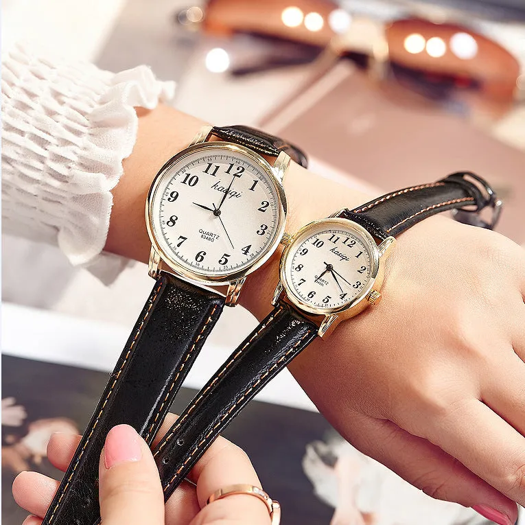 Women's Quartz Watch for Students Men's Leather Belt Casual Couple Watches