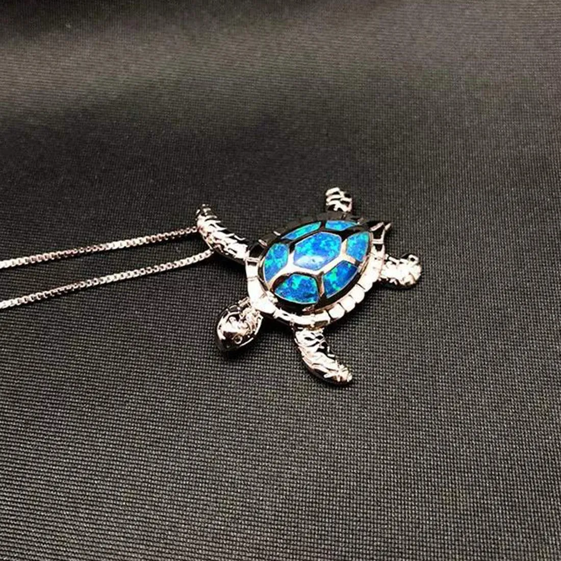 Yellow Chimes Exquisite Lovely Good Luck Turtle Blue Opal Charm Tortoise Silver Plated Pandant Necklace For Women And Girl's