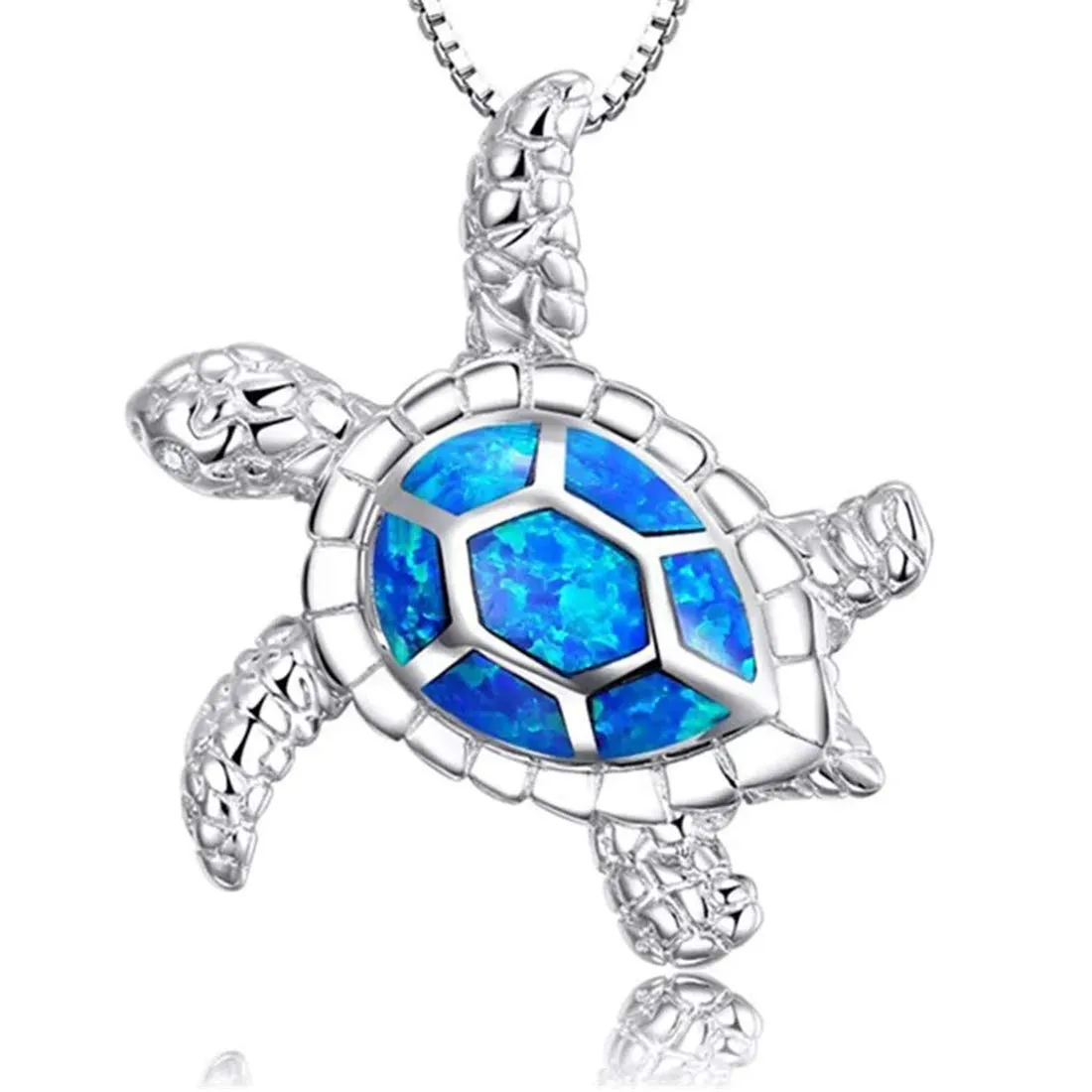 Yellow Chimes Exquisite Lovely Good Luck Turtle Blue Opal Charm Tortoise Silver Plated Pandant Necklace For Women And Girl's