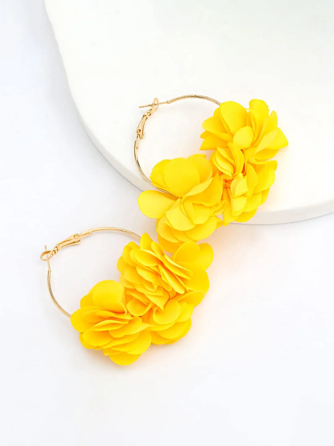 Yellow Chimes Hoop Earrings for Women Fashion Yellow Hoops Earrings | Chiffon Silk Handmade Floral Layered Petal Hoop Earrings for Girls | Birthday Gift for Girls & Women Anniversary Gift for Wife