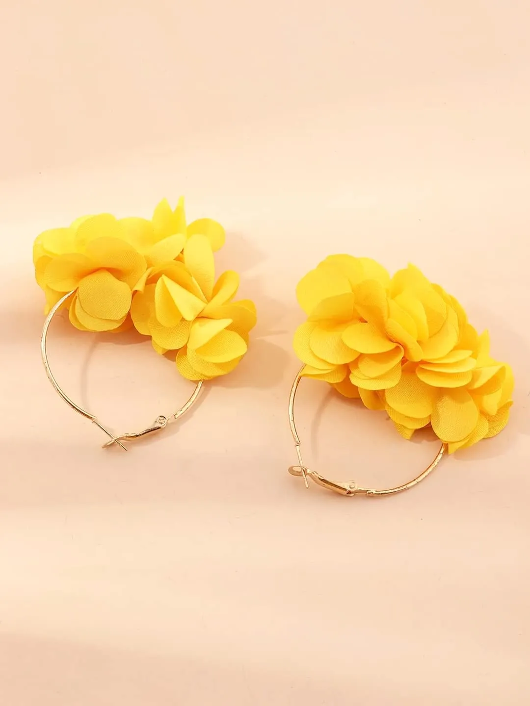 Yellow Chimes Hoop Earrings for Women Fashion Yellow Hoops Earrings | Chiffon Silk Handmade Floral Layered Petal Hoop Earrings for Girls | Birthday Gift for Girls & Women Anniversary Gift for Wife