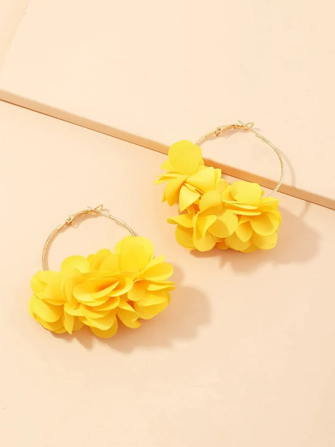 Yellow Chimes Hoop Earrings for Women Fashion Yellow Hoops Earrings | Chiffon Silk Handmade Floral Layered Petal Hoop Earrings for Girls | Birthday Gift for Girls & Women Anniversary Gift for Wife